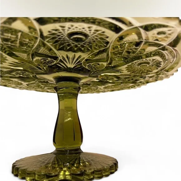 Vintage Green Glass Imperial Cake Plate
